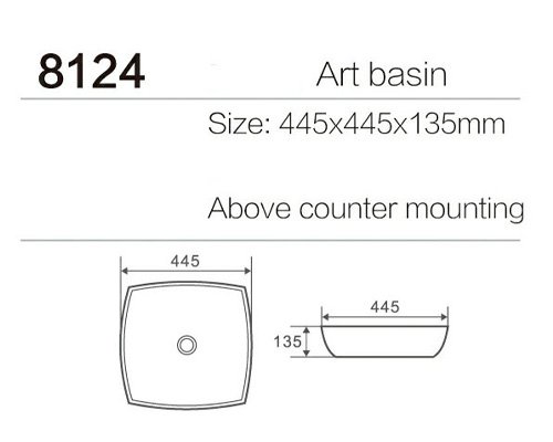 Fuga 8124 | 445mm square ceramic table top wash basin - Image 2
