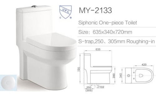 Modern floor mounted one piece siphonic toilet with soft close seat with upc