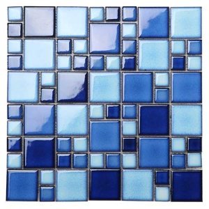 blue ceramic glazed swimming pool mosaic tiles