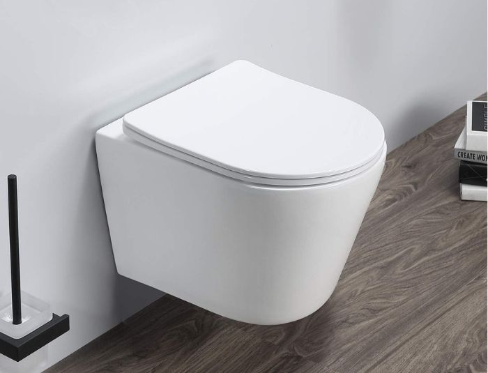 modern matte white rimless wall hung toilet