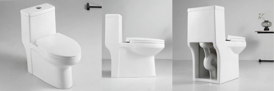 glossy white one piece toilet s trap