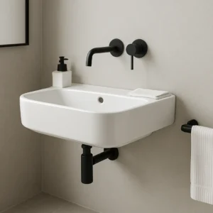  A chic wall hung basin in a minimalist bathroom