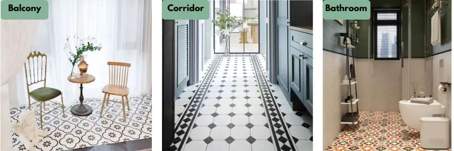 encaustic tiles laying effect