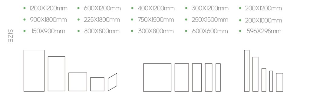 wooden tile size range