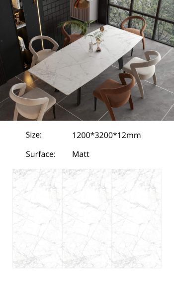 sintered stone slab 1200x3200x12 matt white marble
